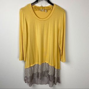 LOGO Lori Goldstein Yellow Gray Gold 3/4 sleeves